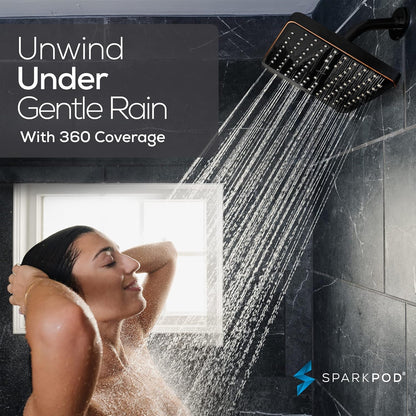 SparkPod Shower Head - High Pressure Rain - Premium Quality Luxury Design - 1-Min Install - Easy Clean Adjustable Replacement for Your Bathroom Shower Heads (Luxury Polished Chrome, 6 Inch Round)