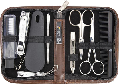 3 Swords Germany - brand quality 10 piece manicure pedicure grooming kit set for professional finger & toe nail care scissors clipper fashion leather case in gift box, Made by 3 Swords (003164)