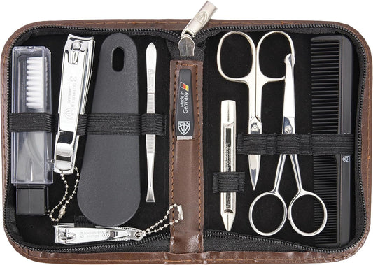 3 Swords Germany - brand quality 10 piece manicure pedicure grooming kit set for professional finger & toe nail care scissors clipper fashion leather case in gift box, Made by 3 Swords (003164)