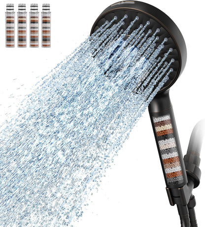 Filtered Shower Head with Handheld, High Pressure 9 Spray Mode Chrome Showerhead with Filters,Detachable Shower Head,Water Softener Filters Beads for Hard Water -Remove Chlorine