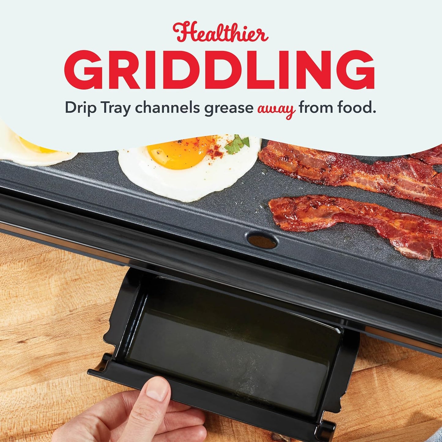 DASH Deluxe Everyday Electric Griddle with Dishwasher Safe Removable Nonstick Cooking Plate for Pancakes, Burgers, Eggs and more, Includes Drip Tray + Recipe Book, 20” x 10.5”, 1500-Watt - Red