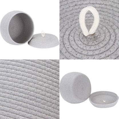 Sea Team Round Cotton Rope Storage Basket with Lid, Decorative Woven Storage Bin, Pot, Caddy, Organizer, Container for Snacks, Towels, Plants (Grey, Small)