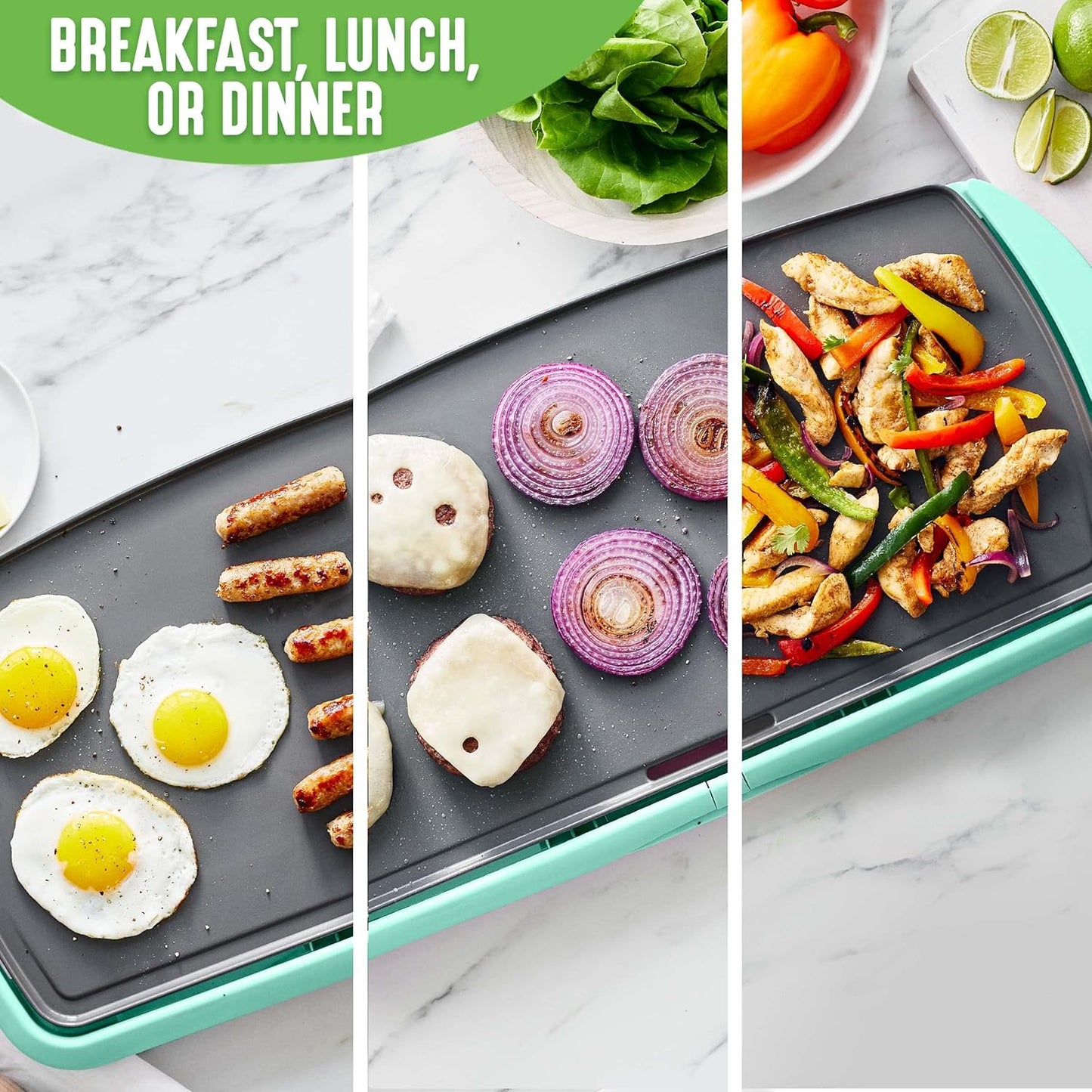 GreenLife Healthy Ceramic Nonstick, Extra Large 20" Electric Griddle for Pancakes Eggs Burgers and More, Stay Cool Handles, Removable Drip Tray, Adjustable Temperature Control, PFAS-Free, Soft Pink