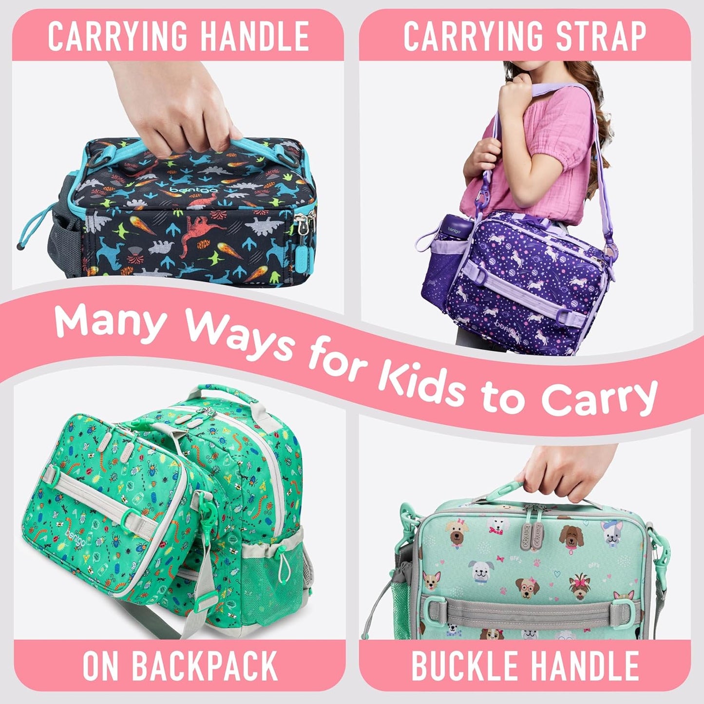Bentgo® Kids Lunch Bag - Durable, Double Insulated, Water-Resistant Fabric, Interior & Exterior Zippered Pockets, Water Bottle Holder - Ideal for Children 3+ (Shark)