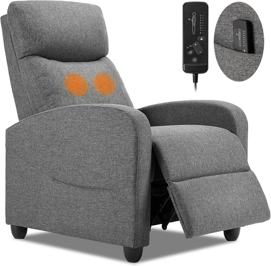 Sweetcrispy Massage Recliner Chair for Adults, Adjustable Home Theater Seating with Lumbar Support for Living Room, Modern Fabric Reclining, Grey