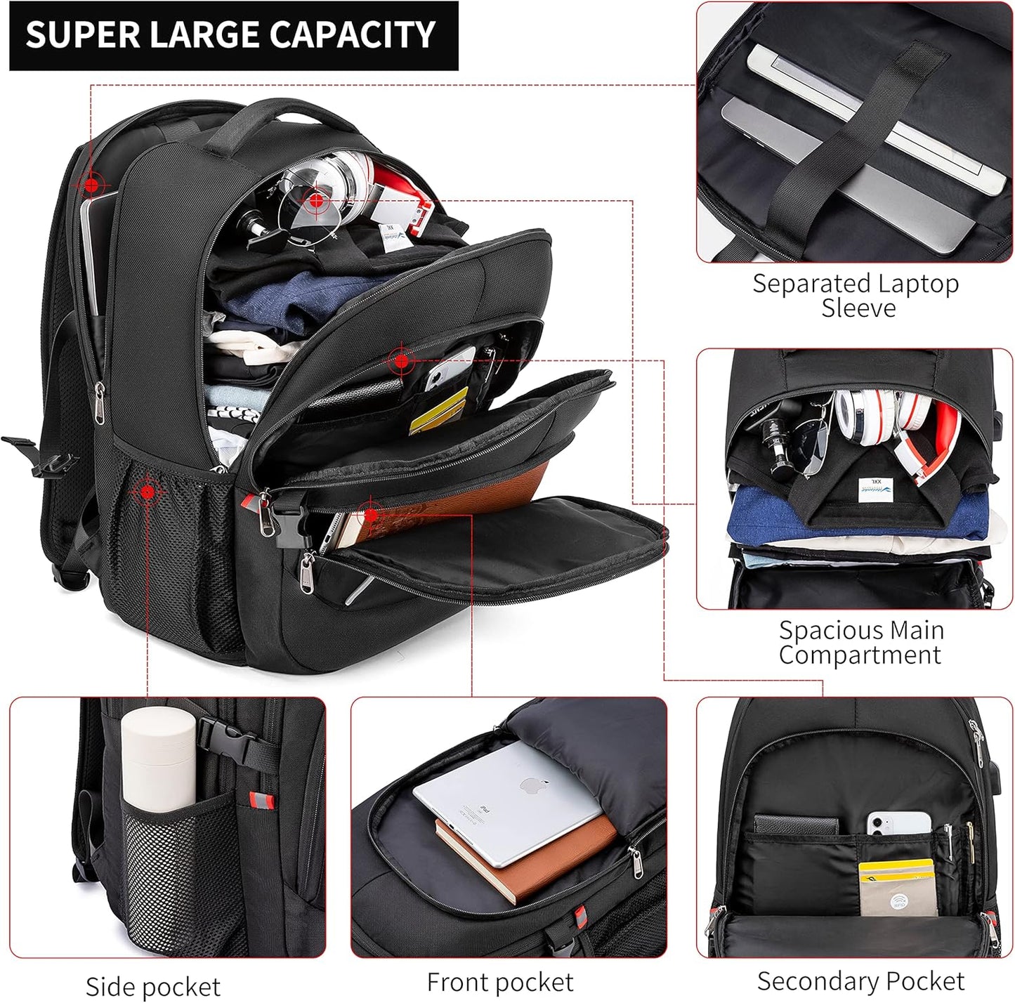 RFID Cafele Laptop Backpack Travel Computer Backpack College Bookbag School Backpack with USB Charging Port