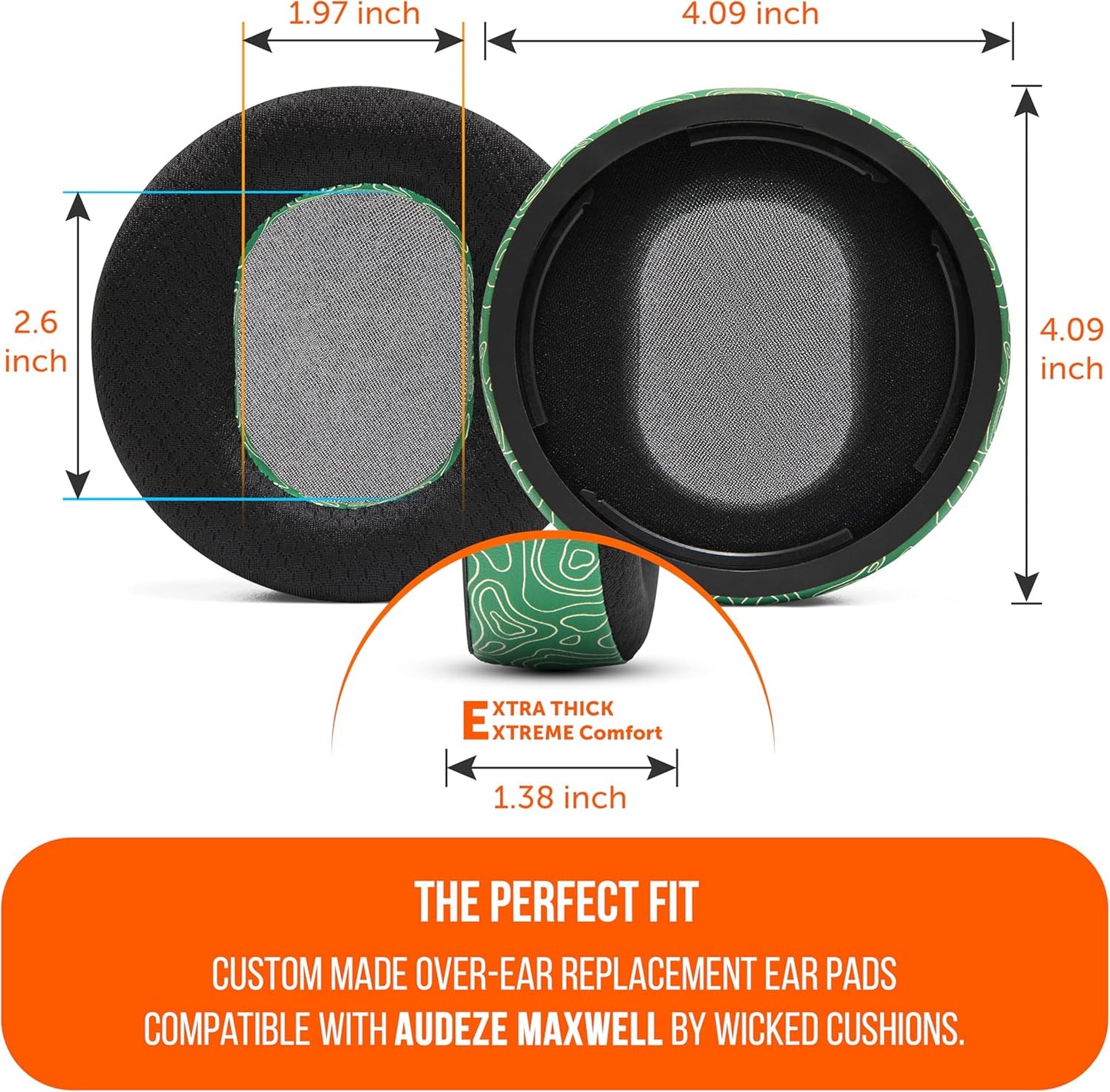 WC Freeze Maxwell - Cooling Gel Replacement Earpads for Audeze Maxwell Headphones by Wicked Cushions - Elevate Comfort, Durability, Thickness & Sound Isolation for Epic Gaming Sessions | Black