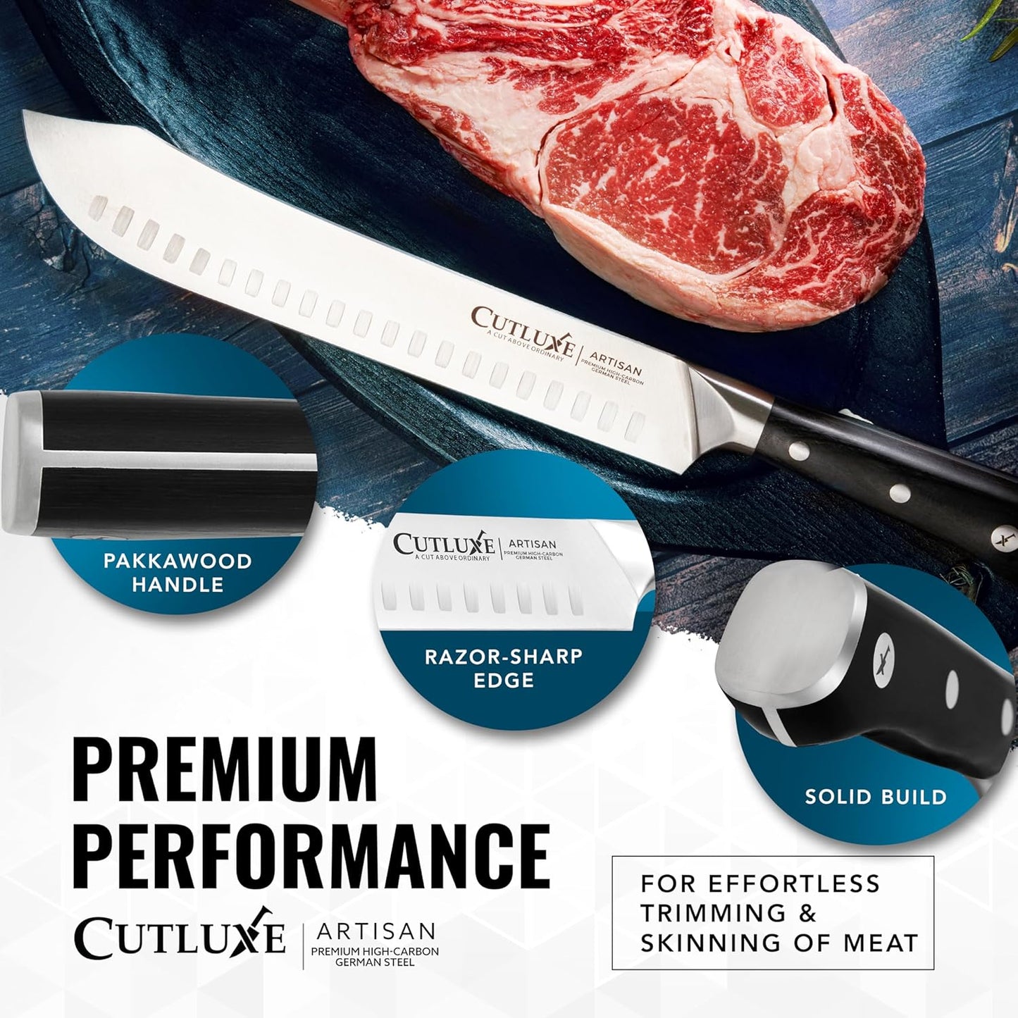 Cutluxe Butcher Knife – 10″ Cimeter Breaking Knife, Razor Sharp Forged High Carbon German Steel, Full Tang Carving Knife, Ergonomic Handle Design – Artisan Series
