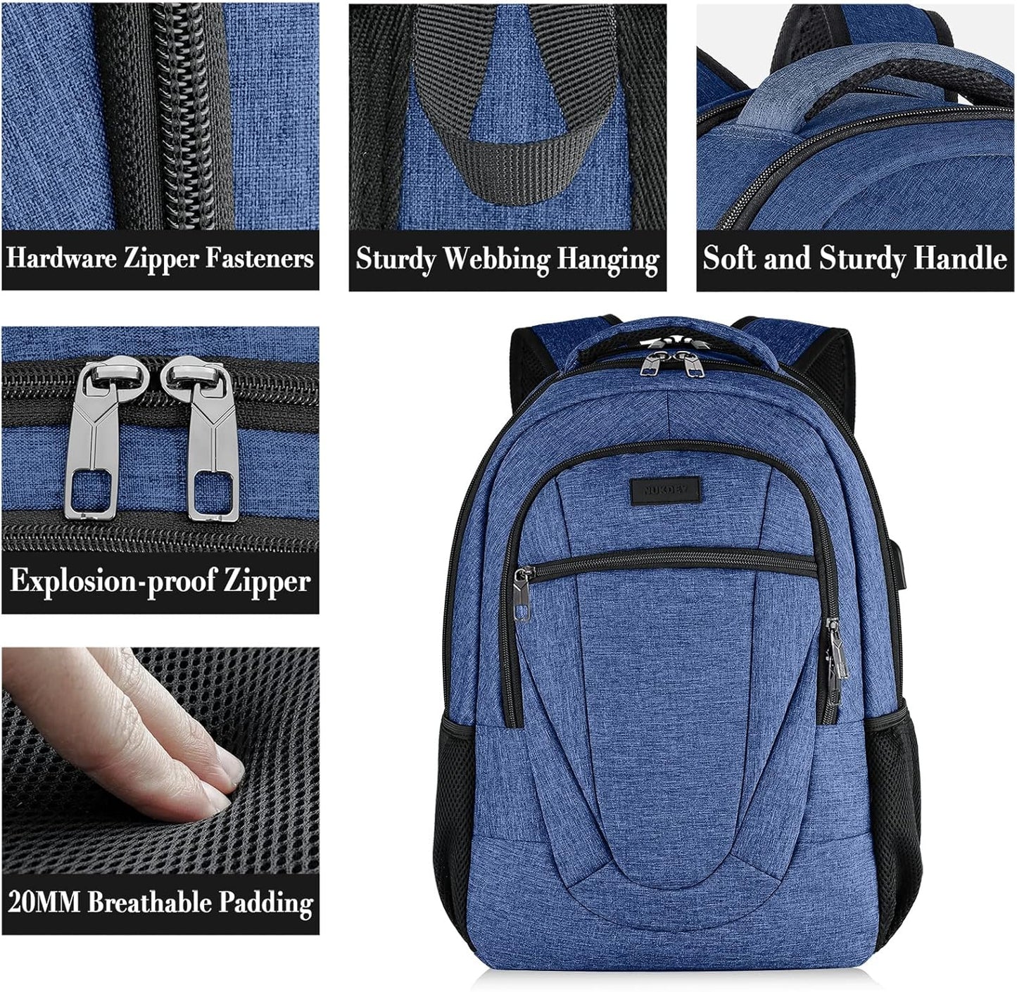 Backpack for Men and Women, School Backpacks for Teen Boys and Girls, Black Water Resistant Back Pack, Business Men Sturdy Computer Bag with USB Charging Port, Gifts