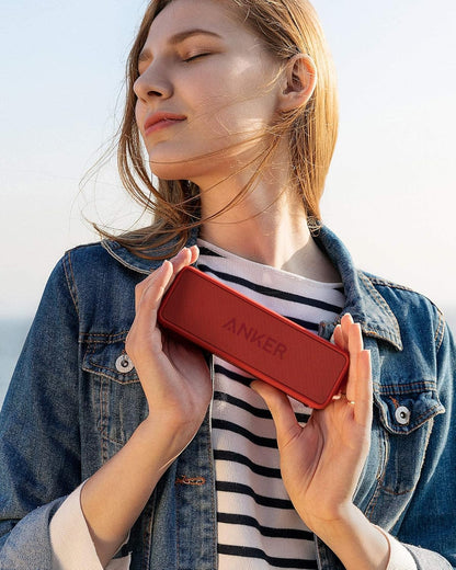 Anker SoundCore 2 Portable Bluetooth Speaker with Better Bass, 24-Hour Playtime, 66ft Bluetooth Range, IPX7 Water Resistance & Built-in Mic, Dual-Driver Wireless Speaker (Red)