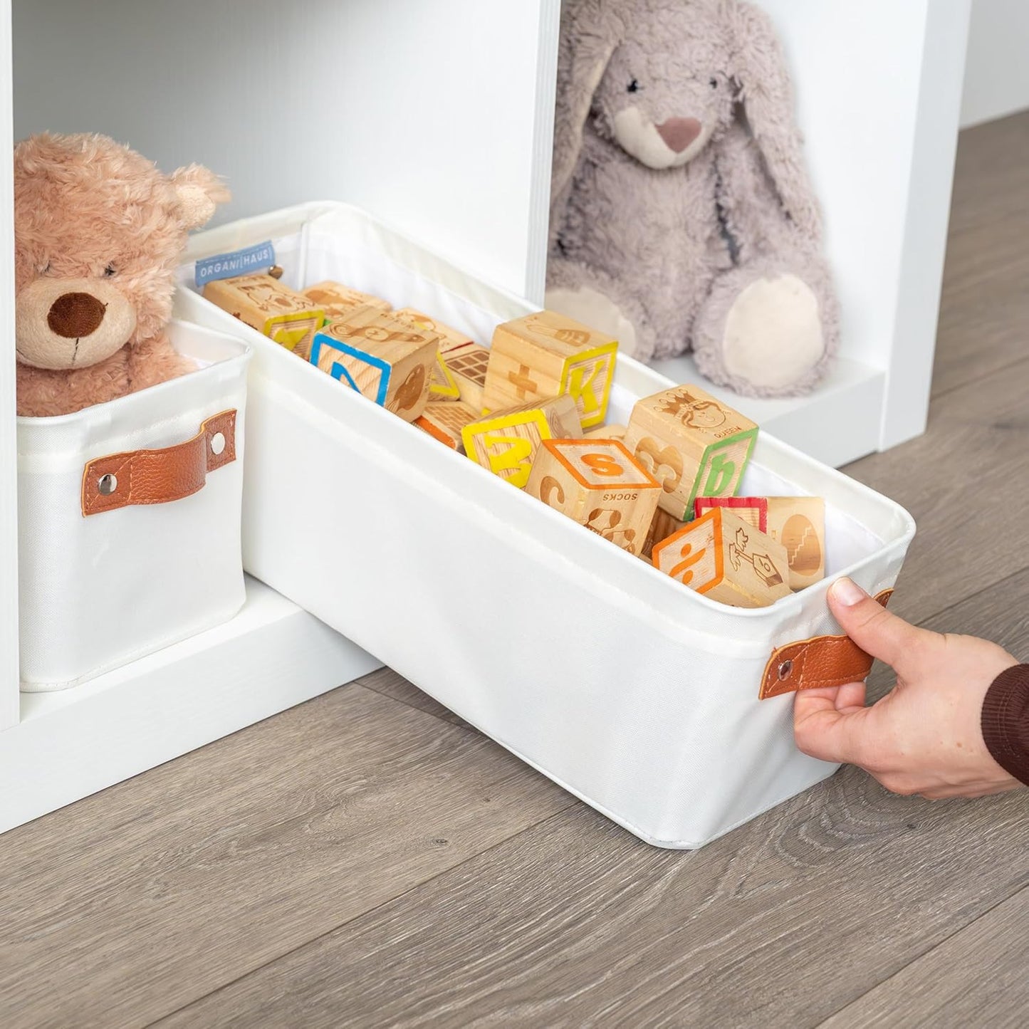 OrganiHaus Large Fabric Storage Baskets for Shelves 3 Pack, 15x11in Closet Storage Bins for Shelves, Cloth Baskets, Fabric Storage Cubes, Linen Closet Organizers, Fabric Basket, White Basket