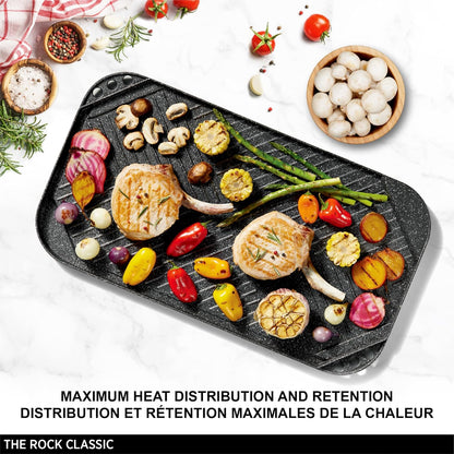 Starfrit The Rock 50x28cm (19.7" x 11") Non-Stick Reversible Grill & Griddle - Durable Forged Aluminum - Oven Safe - PFOA Free - Easy to Clean - Black