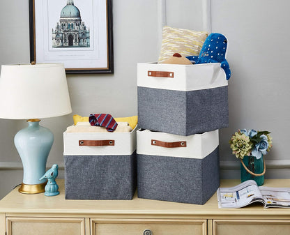 DECOMOMO Fabric Cube Storage Bin - Storage Baskets for Shelves, Kallax (Grey & White, 13 inch Cube) - 4 Pack