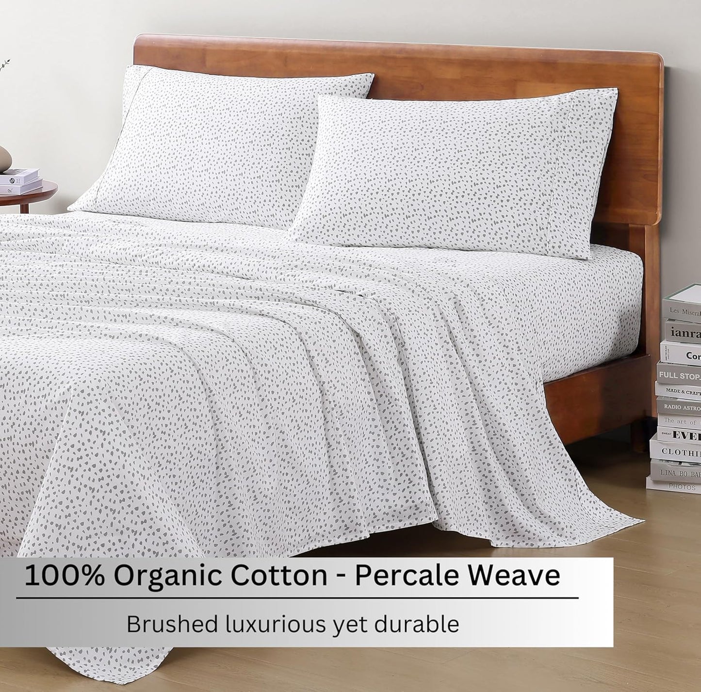 Lane Linen 100% Organic Cotton Queen Sheet Set, 4-Piece Percale Bed Sheets for Queen Bed - Soft, Breathable, Hypoallergenic, Deep Pocket Fits Mattress Up to 15" Deep, Hotel Quality Sheets - White