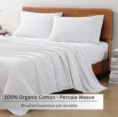 Lane Linen 100% Organic Cotton Queen Sheet Set, 4-Piece Percale Bed Sheets for Queen Bed - Soft, Breathable, Hypoallergenic, Deep Pocket Fits Mattress Up to 15" Deep, Hotel Quality Sheets - White