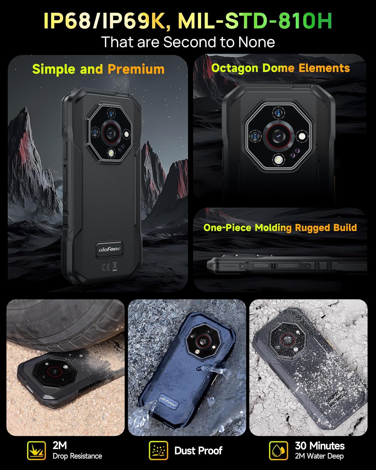 5G Rugged Phone, Ulefone Armor X32 Pro Unlocked Smartphone, MTK Dimensity 6300, 16+256GB, 64MP/25MP Night Vision, Android 14, Widevine L1, 5G WiFi Hotspot, 5.65” 90Hz, 5500mAh, NFC/GPS - Black