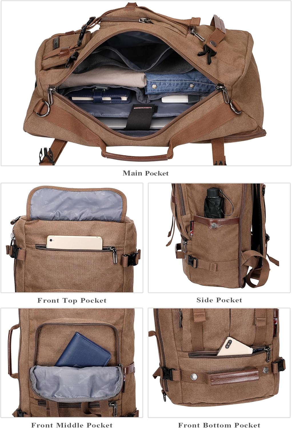 WITZMAN Canvas Backpack Vintage Travel Backpack Large Laptop Bags Convertible Shoulder Rucksack