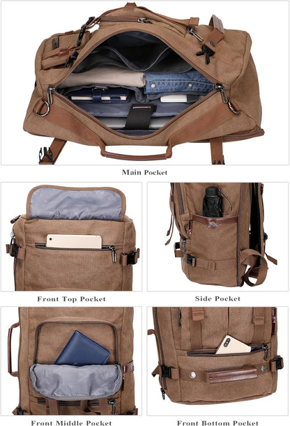 WITZMAN Canvas Backpack Vintage Travel Backpack Large Laptop Bags Convertible Shoulder Rucksack