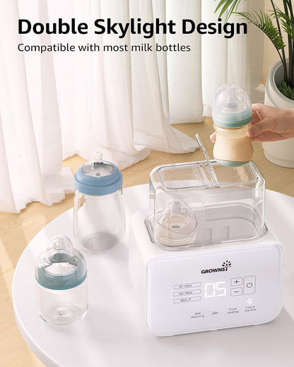 Baby Bottle Warmer, 8-in-1 Fast Milk Warmer with Timer Breastmilk or Formula, Fits 2 Bottles, Accurate Temperature Control, with Defrost, Sterili-zing, Keep, Heat Baby Food Jars Function