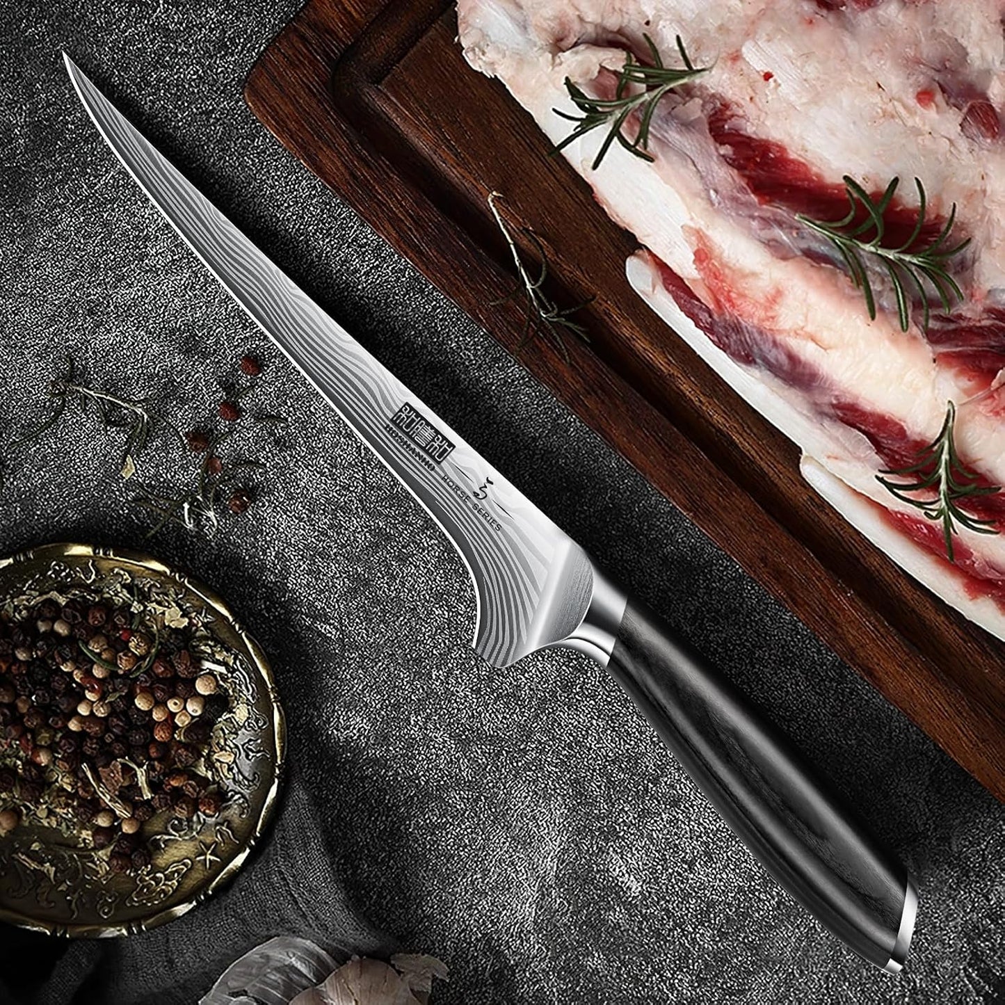 HOSHANHO Fillet Knife 7 Inch, Razor Sharp Boning Knife for Meat Poultry Chicken Cutting, Japanese High Carbon Powder Steel Fish Knife with Flexible Blade and Pakkawood Handle