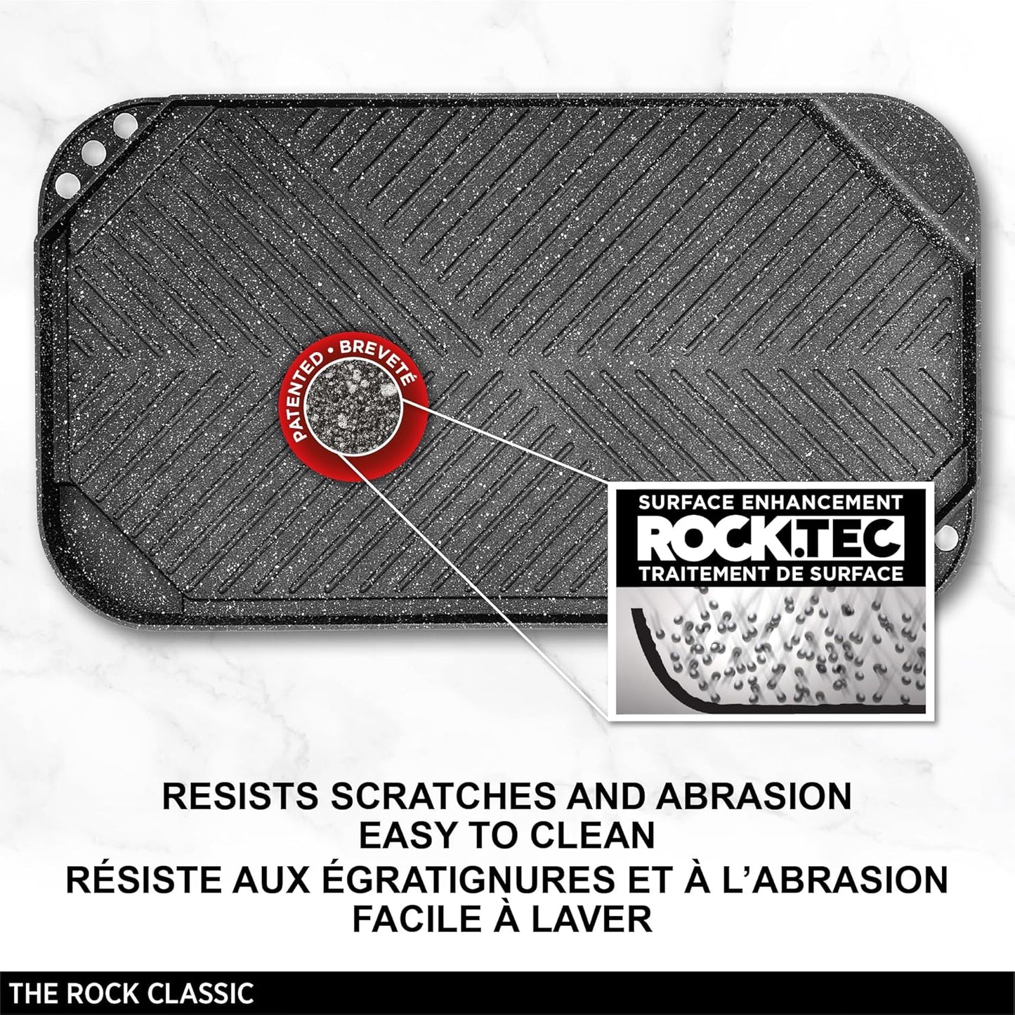 Starfrit The Rock 50x28cm (19.7" x 11") Non-Stick Reversible Grill & Griddle - Durable Forged Aluminum - Oven Safe - PFOA Free - Easy to Clean - Black