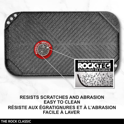 Starfrit The Rock 50x28cm (19.7" x 11") Non-Stick Reversible Grill & Griddle - Durable Forged Aluminum - Oven Safe - PFOA Free - Easy to Clean - Black