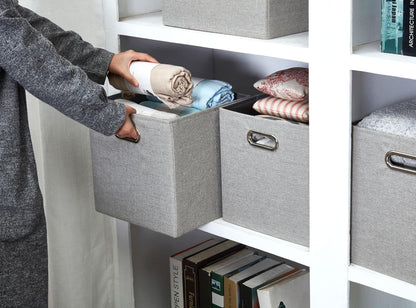DECOMOMO Fabric Cube Storage Bin - Storage Baskets for Shelves, Kallax (Grey & White, 13 inch Cube) - 4 Pack