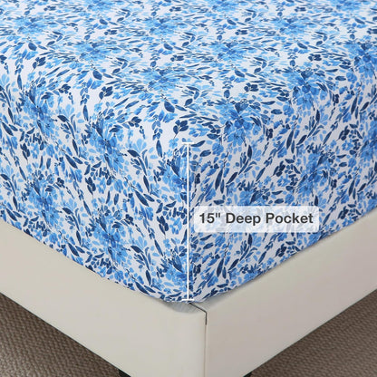 Viviland Floral Queen Sheet Set - 4 Piece Vintage Pink & Yellow Flower Patterned Bed Sheets - Soft, Breathable Microfiber Sheets with Deep Pocket, Non-Slip Fitted Sheets & Pillowcases