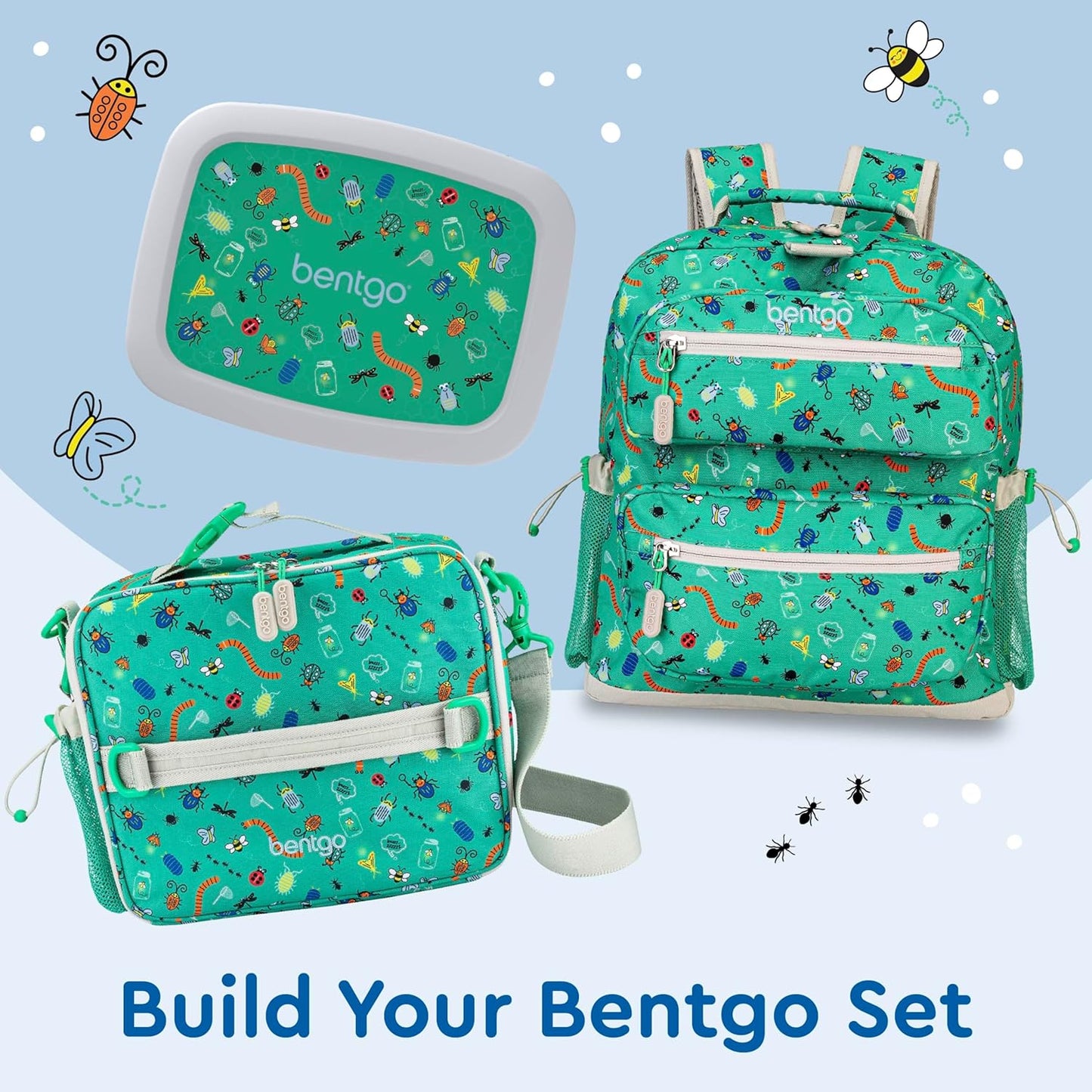 Bentgo® Kids Lunch Bag - Durable, Double Insulated, Water-Resistant Fabric, Interior & Exterior Zippered Pockets, Water Bottle Holder - Ideal for Children 3+ (Shark)