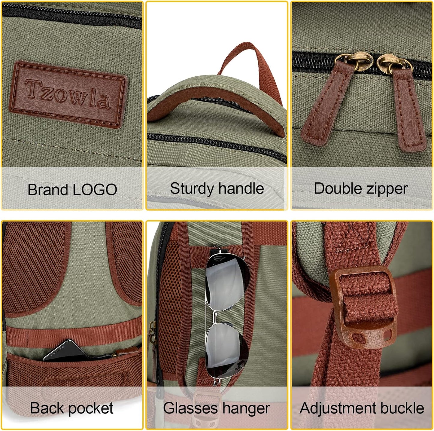 Tzowla Canvas Laptop Backpack Men,Bag for Women,School Travel College Work Rucksack Fits 15.6 Inch Laptop,Bookbag with USB Charging Port,Dark Grey