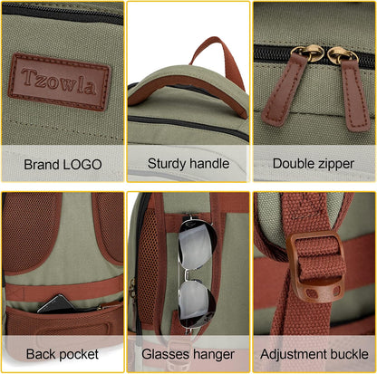 Tzowla Canvas Laptop Backpack Men,Bag for Women,School Travel College Work Rucksack Fits 15.6 Inch Laptop,Bookbag with USB Charging Port,Dark Grey