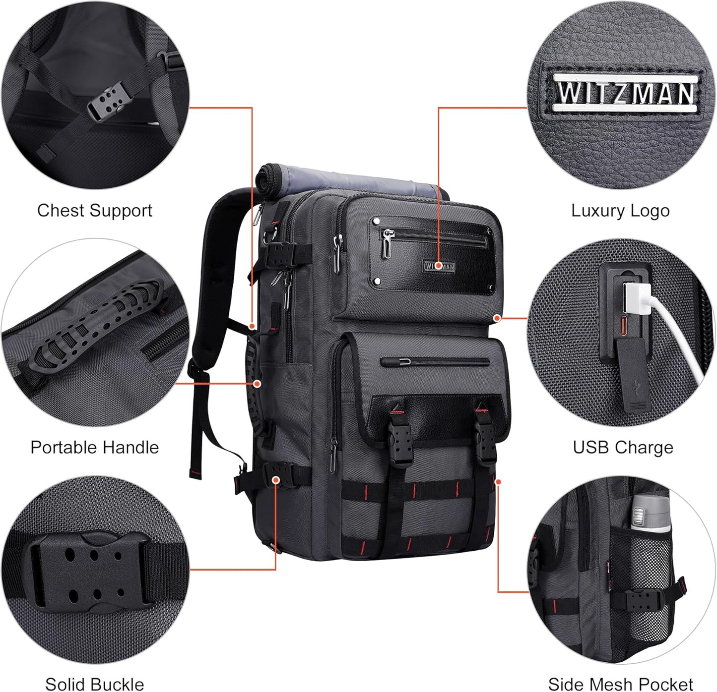 WITZMAN Carry On Travel Backpack for Men Duffle Bags Fit for 17 Inch Laptop Airline Approved Laptop Backpack