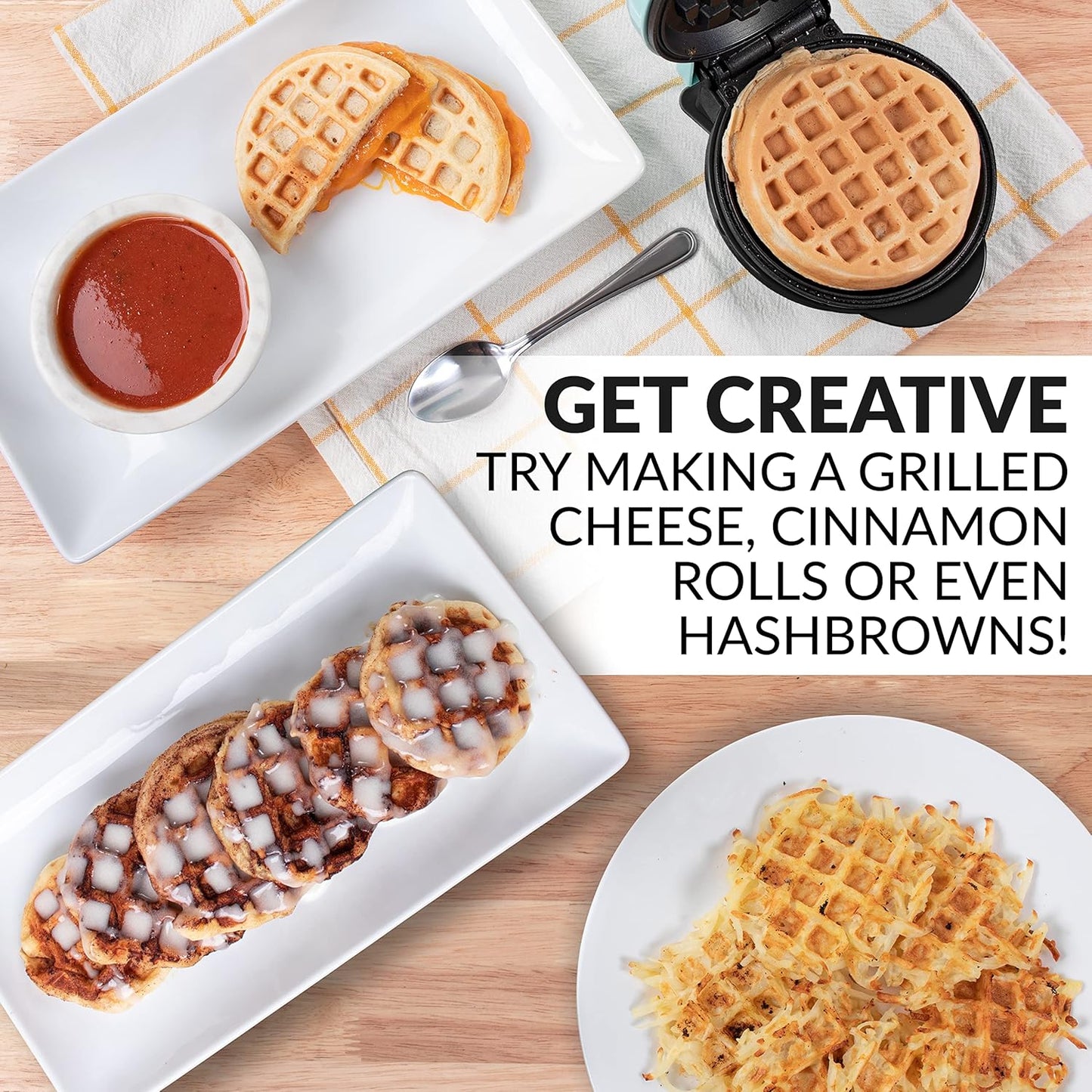 Nostalgia MyMini Personal Electric Waffle Maker, 5-Inch Cooking Surface, Waffle Iron for Hash Browns, French Toast, Grilled Cheese, Quesadilla, Brownies, Cookies, Aqua