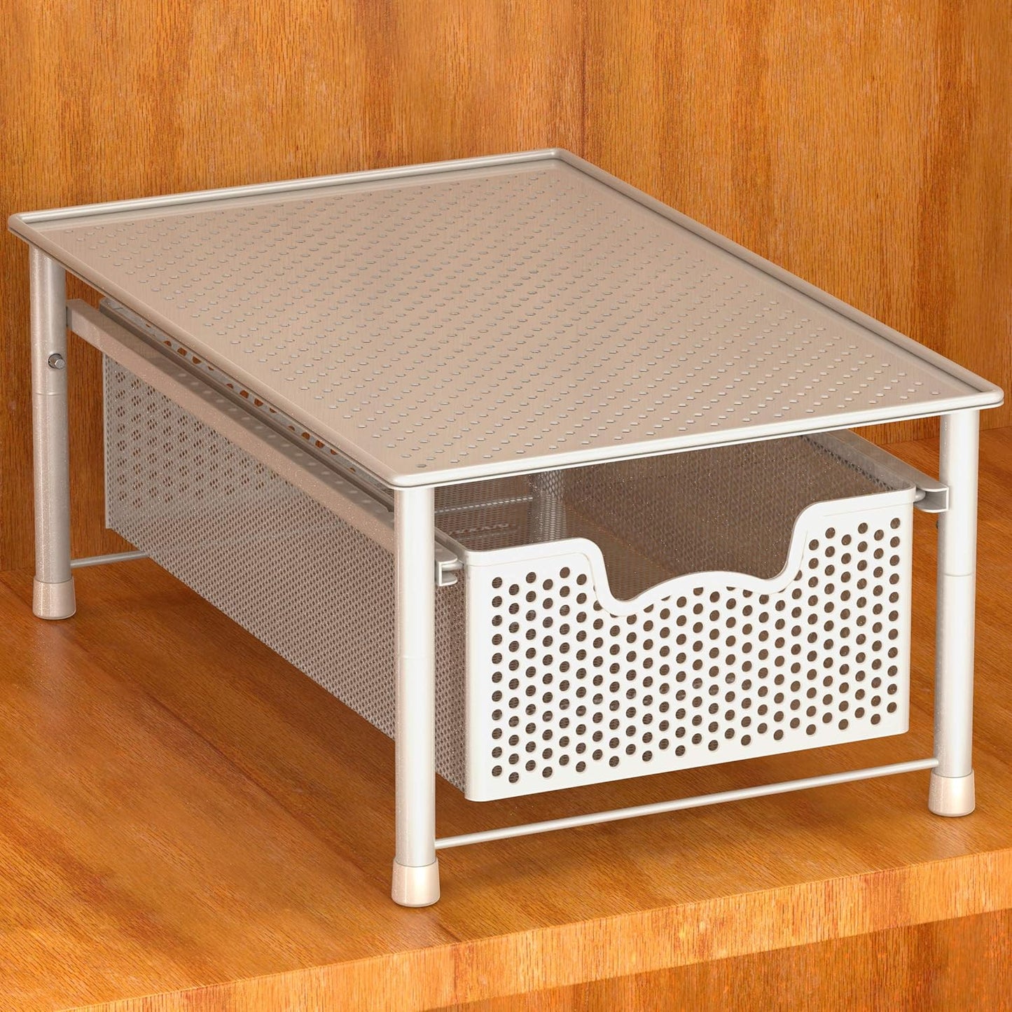 Stackable Metal Cabinet Basket Drawer Organizer with Sliding Storage Design, White - PuriLite