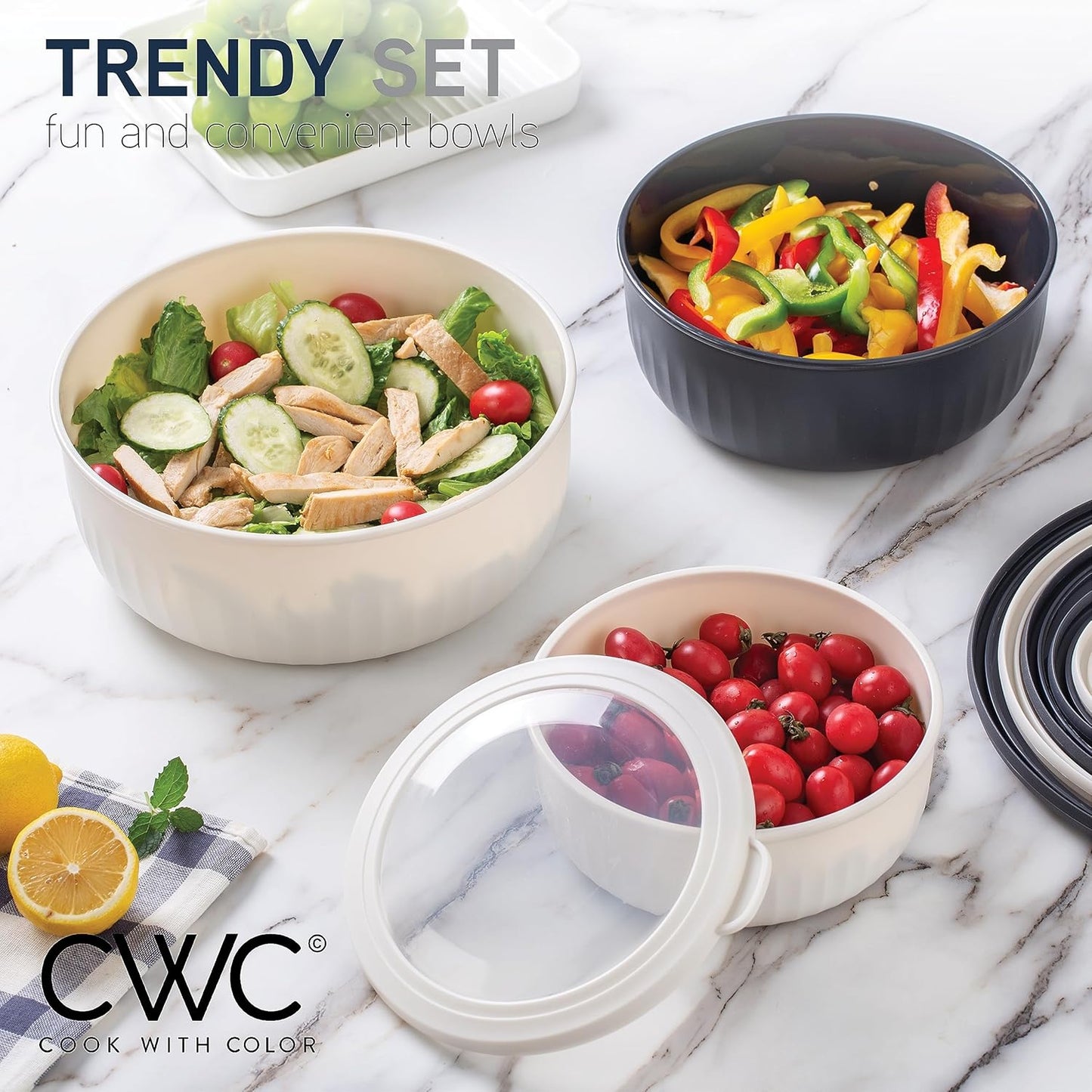 COOK WITH COLOR Prep Bowls with Lids- 8 Piece Nesting Plastic Small Mixing Bowl Set with Lids (Teal Ombre)