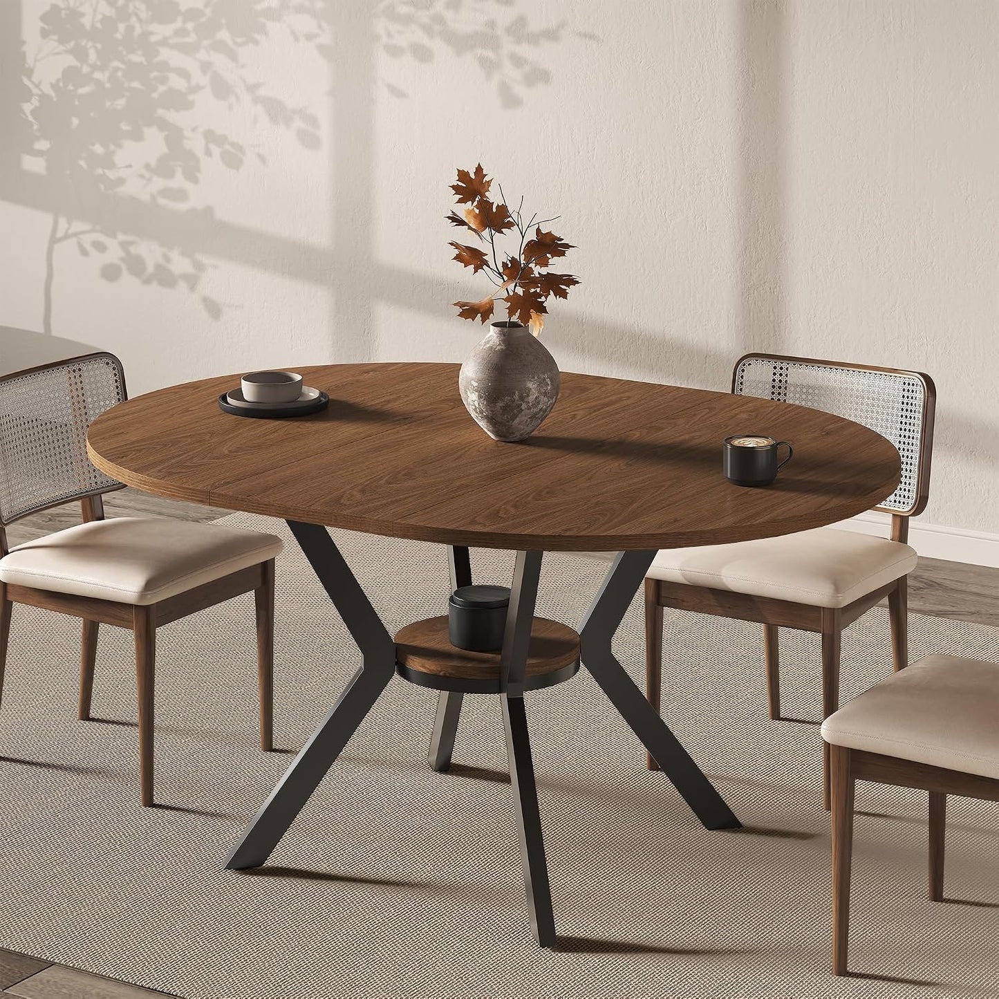 Extendable Round Dining Table to Oval | MECHYIN
