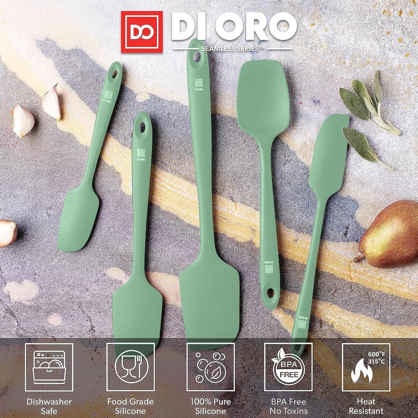 DI ORO Silicone Spatula Set - Rubber Kitchen Spatulas for Baking, Cooking, & Mixing - 600°F Heat-Resistant & BPA Free Silicone Scraper Spatulas for Nonstick Cookware - Dishwasher Safe (5pc, Black)