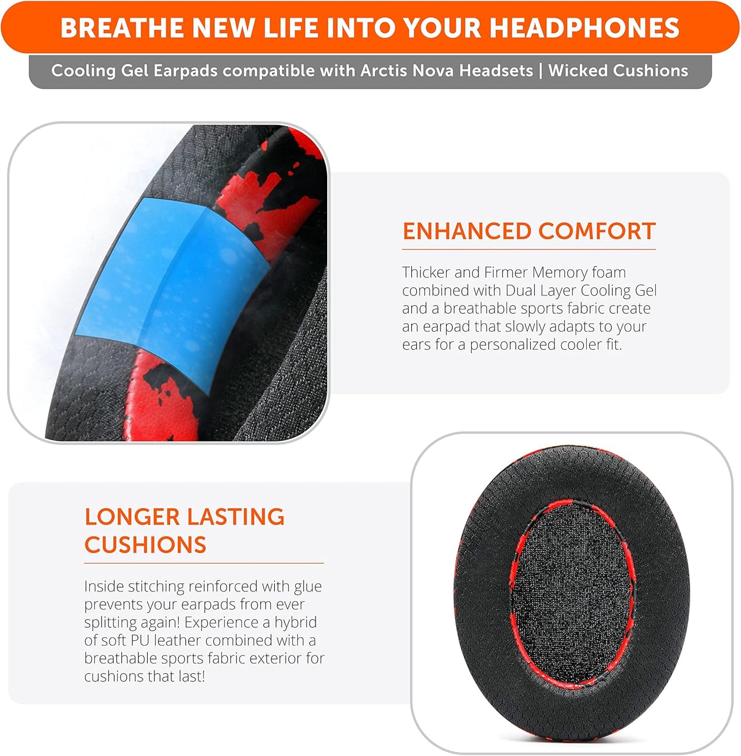 WC Freeze for Arctis Nova - Hybrid Fabric Cooling Gel Replacement Earpads for Arctis Nova Pro Wired, Nova 7, 5, 4, 3, 1 - Made by Wicked Cushions (Does Not Fit Nova Pro Wireless) | Black