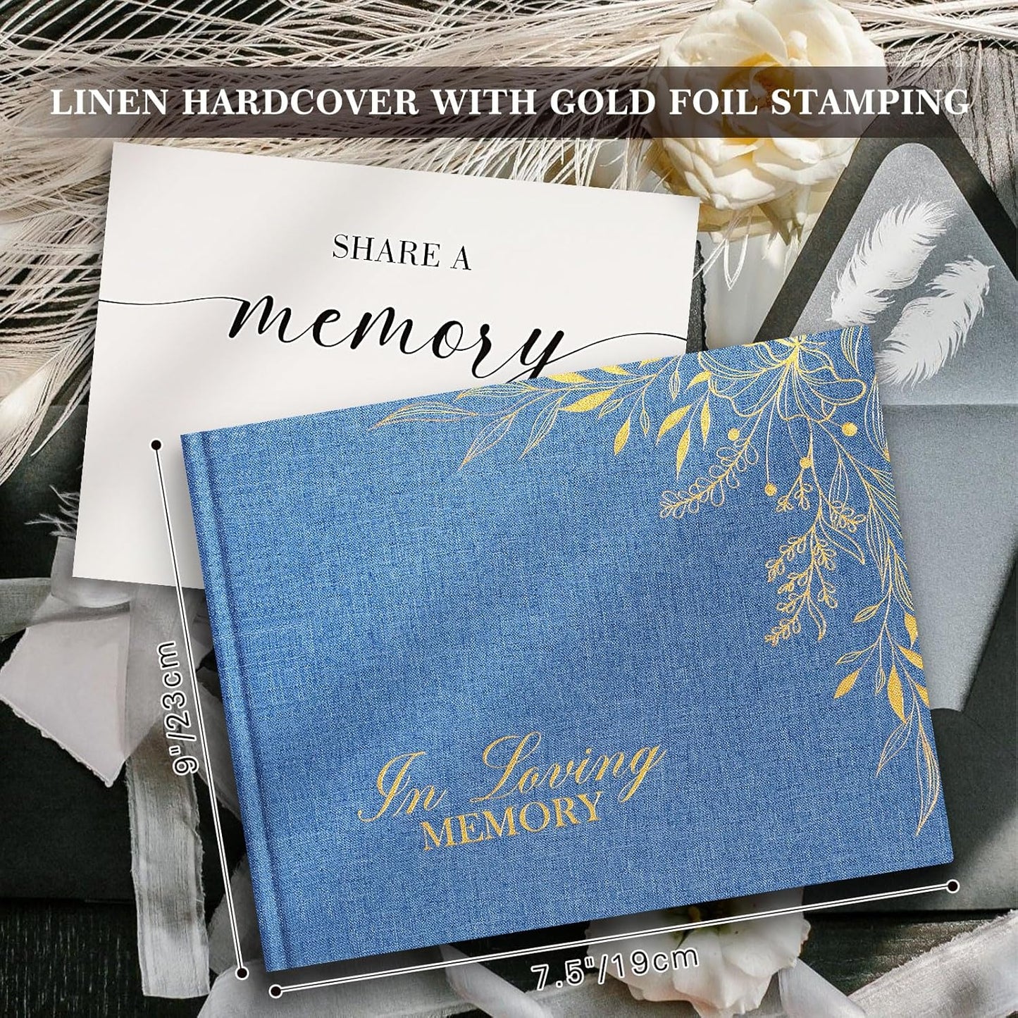 Lanpn Funeral Guest Book for Memorial Service, Linen in Loving Memory Registry Guest Book, Funeral Favors Sign in Books for Guests Celebration of Life Memory Book for Funeral with Table Sign, Black