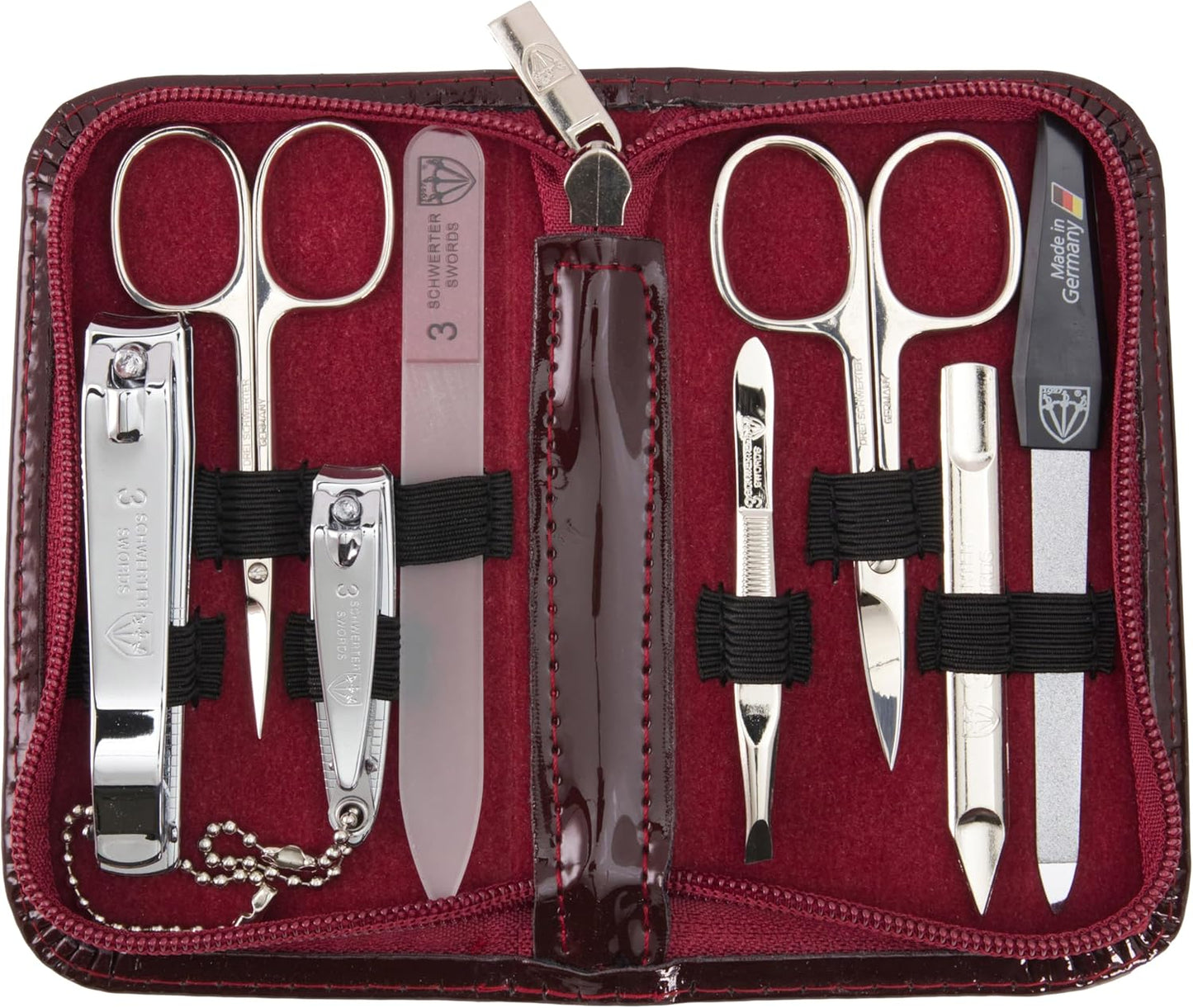 3 Swords Germany - brand quality 8 piece manicure pedicure grooming kit set for professional finger & toe nail care scissors clipper fashion leather case camou in gift box, Made in Germany