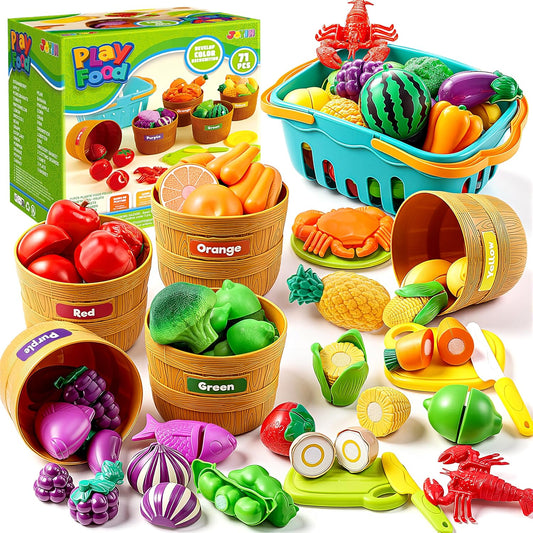 JOYIN Educational Toys Play Food Set for Toddlers, Cutting Food for Preschool Activities, Play Kitchen Accessories, Learning Toys, Color Sorting Set for Boys & Girls, Gifts for Christmas