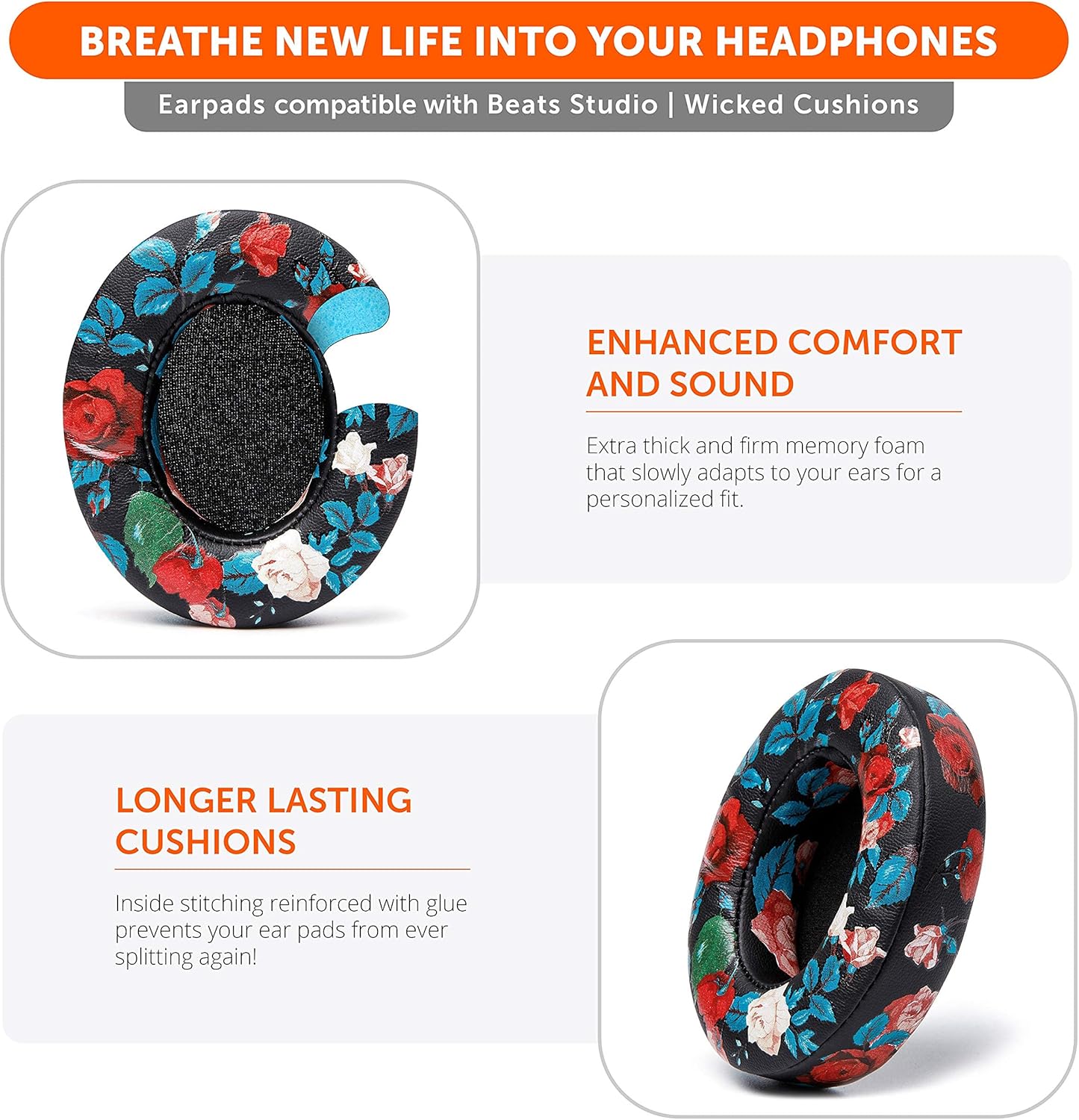 WC Wicked Cushions Replacement Ear Pads for Beats Studio 2 & 3 (B0501, B0500) Wired & Wireless | Does NOT Fit Beats Solo | Softer PU Leather, Enhanced Foam & Stronger Adhesive | Black