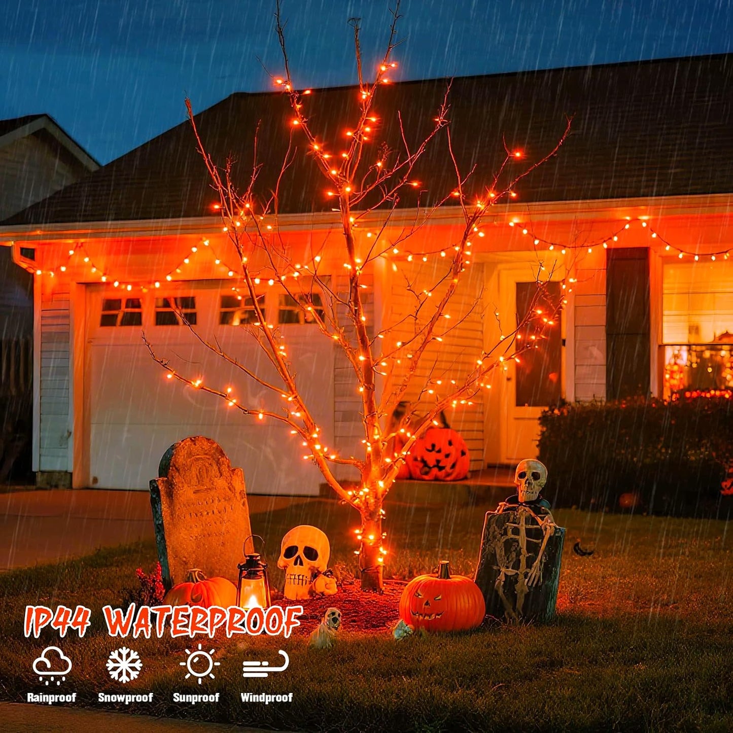 JMEXSUSS 66ft 200 LED Halloween Lights Outdoor, Orange String Lights Clear Wire, 8 Modes Orange Halloween Christmas String Lights Plug in for Tree Indoor Patio Garden Thanksgiving Decorations