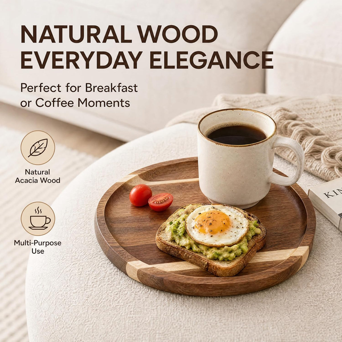 Okllen 5 Pcs Acacia Wood Serving Trays, Irregular Oval Wood Platters (6.3-11.7" L, 5.1-8.2" W), Natural Charcuterie Board for Cheese & Fruit, Rustic Home Decor, Housewarming Gift
