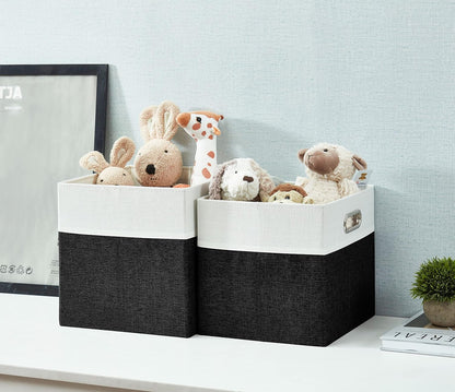 DECOMOMO Fabric Cube Storage Bin - Storage Baskets for Shelves, Kallax (Grey & White, 13 inch Cube) - 4 Pack