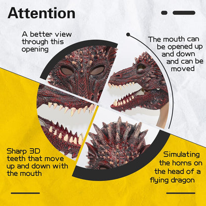 Creativity Dragon Half Mask Novelty Halloween Carnival Head Mask Latex Red (RED)