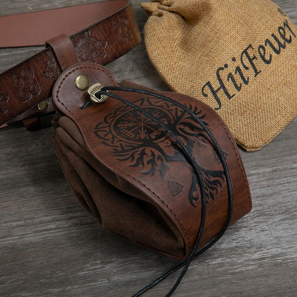 HiiFeuer Medeival Faux Leather Pouch, Portable Drawstring Purse, Vintage Belt Pouch Dice Bag For LARP Ren Faire