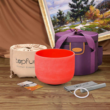 TOPFUND F Note Crystal Singing Bowl Heart Chakra 8 inch with Heavy Duty Carrying Case and Suede Striker
