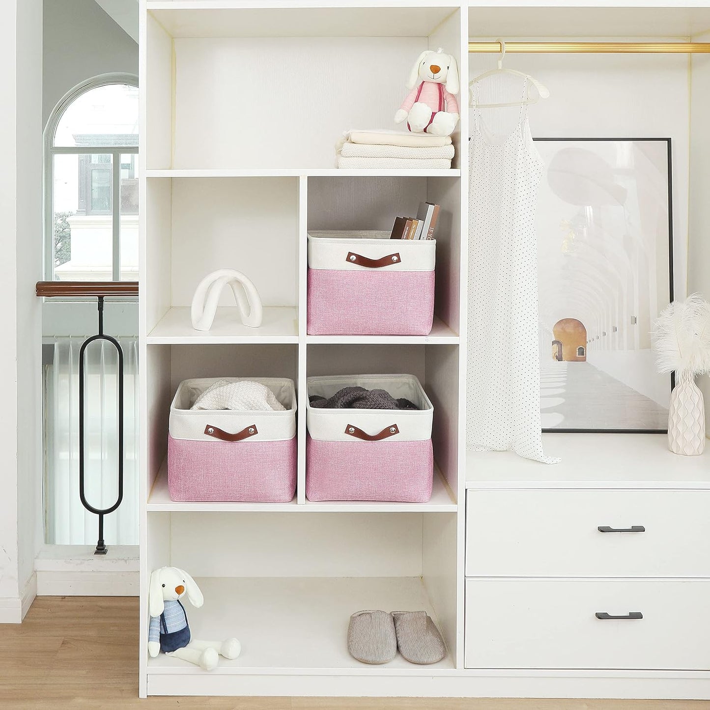 OrganiHaus Large Fabric Storage Baskets for Shelves 3 Pack, 15x11in Closet Storage Bins for Shelves, Cloth Baskets, Fabric Storage Cubes, Linen Closet Organizers, Fabric Basket, White Basket