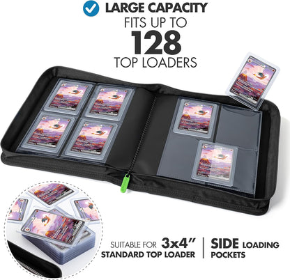 FunGuys Toploader Binder, Trading Card Binder Storage,128 4 Pocket Top Loader Pokemon Binder, Card Collection Yugioh Cards, MTG, TCG, Folders for Trading Cards